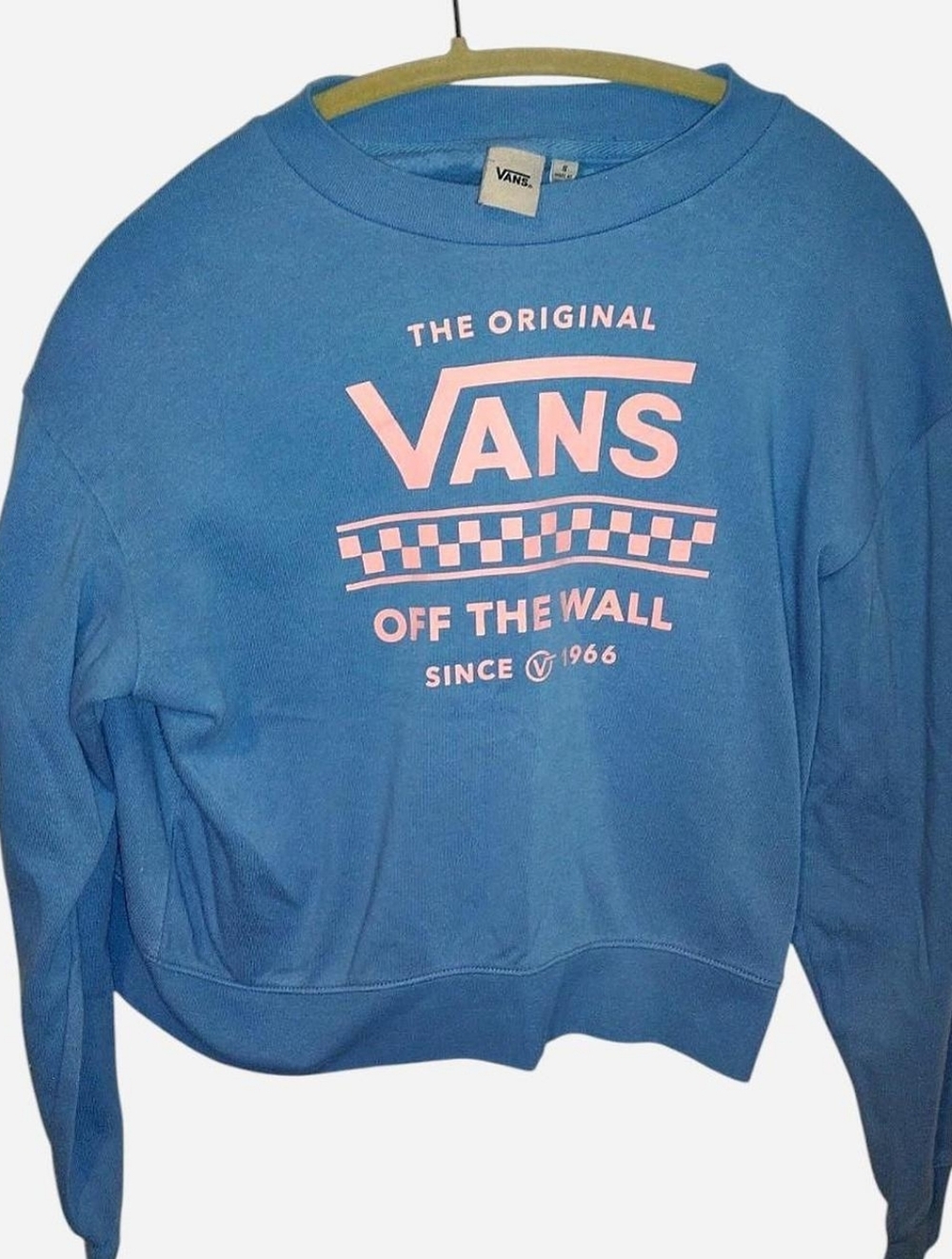 Vans Blue Sweatshirt with Pink Logo and Checker Graphic